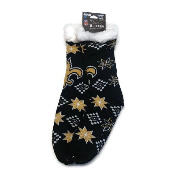 FOCO NFL New Orleans Saints Footy Slipper Socks Mens 5-9 Womens 6-10 Warm Black - Picture 1 of 5